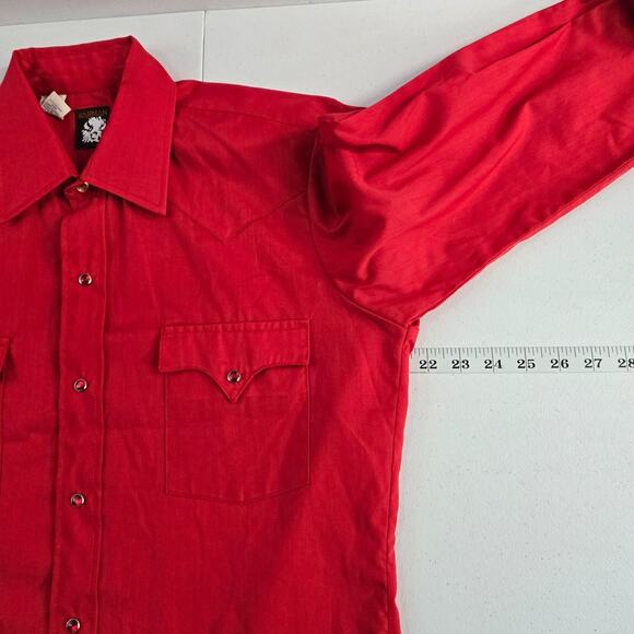 Karman pearl snap button down shirt long sleeve red Wester 15.5 33 M mens USA - Picture 4 of 10
